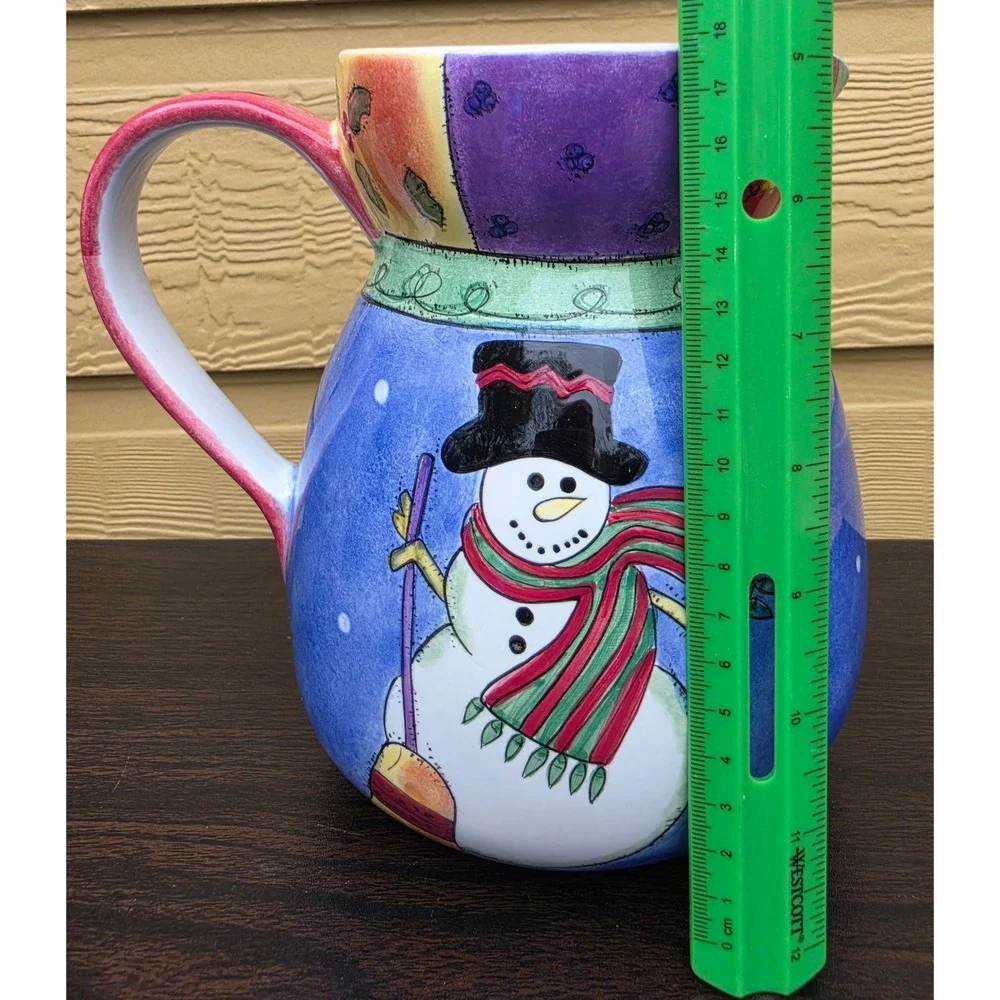 Sango Sweet Shoppe Christmas Snowman Pitcher Sue Zipkin 8 Inch 0977-112 Blue